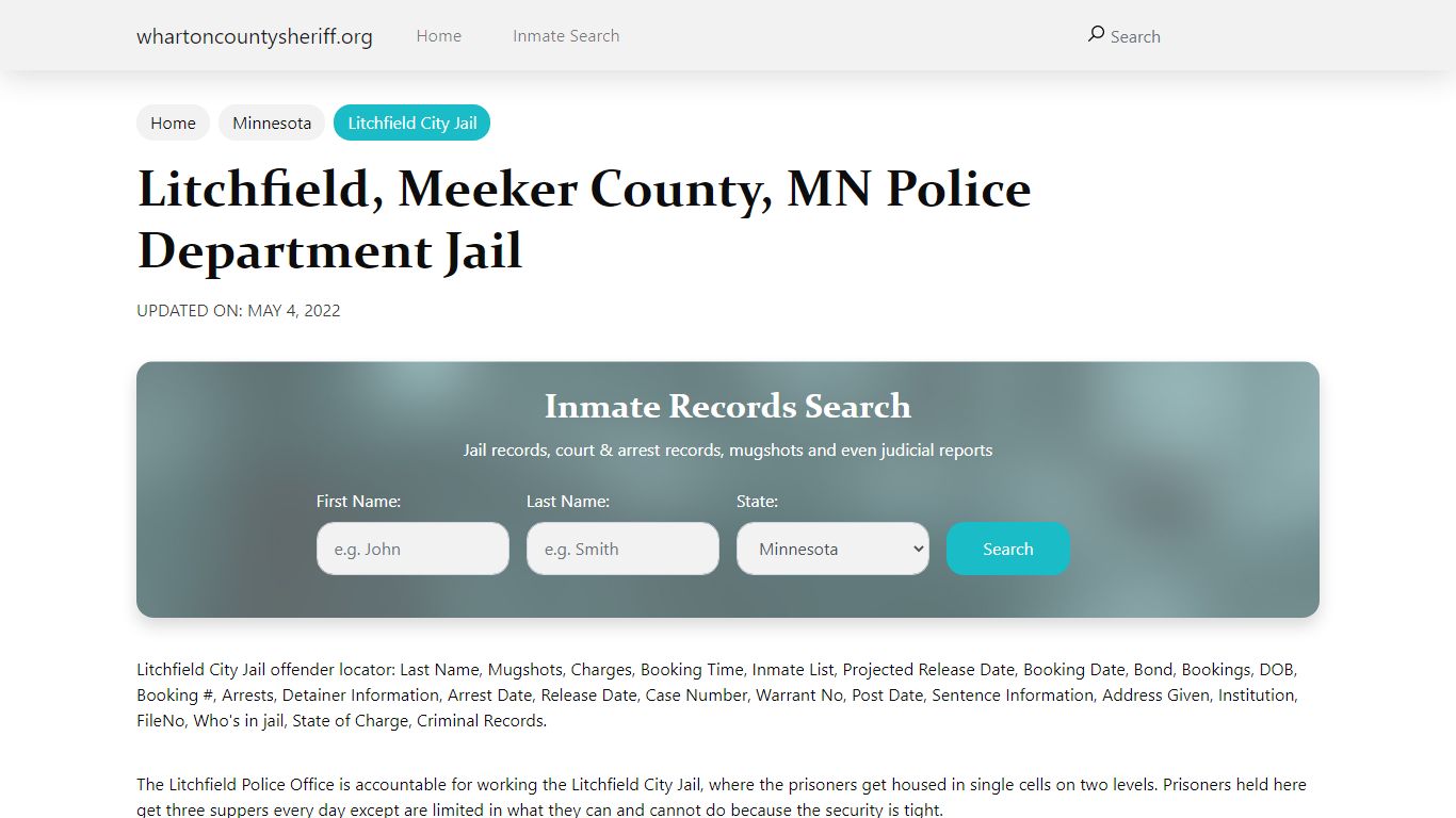 Litchfield, MN City Jail Inmates, Arrests